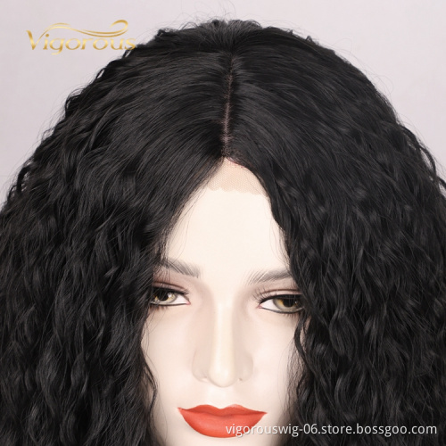 Vigorous Hot Sale Black Kinky Curly Lace Frontal Daily Party High Temperature Fiber Wig Synthetic Hair